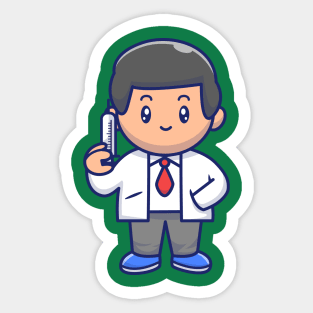 Cute Doctor Holding Injection Cartoon Sticker